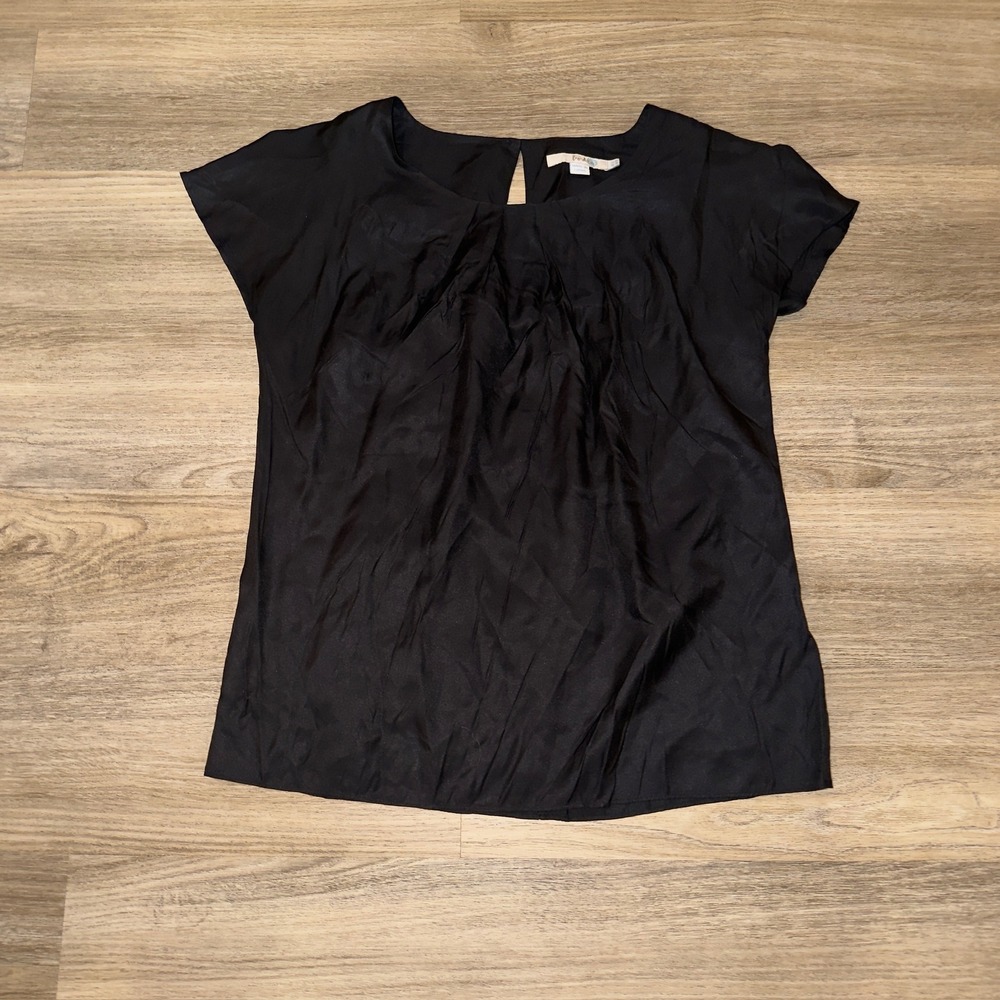 Boden Black Silk Blend Pleated Neck Short Sleeve Blouse WA460 US 8 UK 12